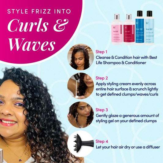 Best Life Curl Nourish Hydrating Hair Style Cream & Gel Set for Curly and Wavy Hair 200 ML