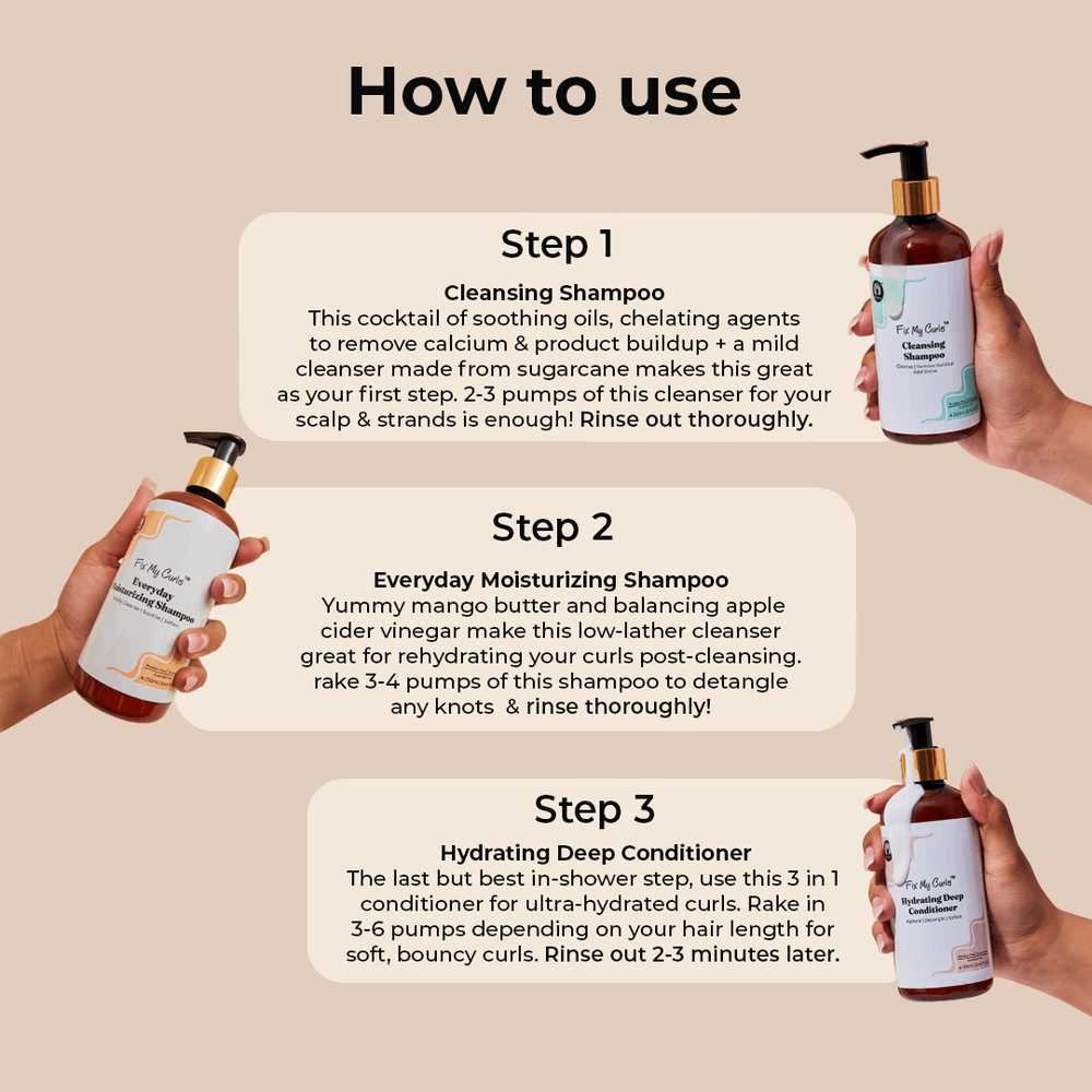 Fix My Curls Wash Day Bundle ( Cleansing Shampoo, Moisturizing Shampoo, Hydrating Deep Conditioner)