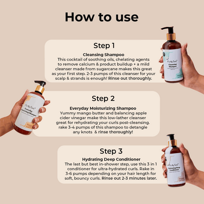 Fix My Curls Wash Day Bundle ( Cleansing Shampoo, Moisturizing Shampoo, Hydrating Deep Conditioner)