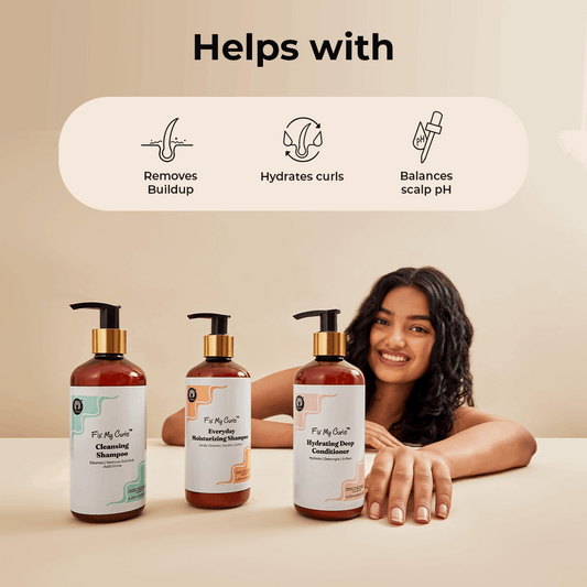 Fix My Curls Wash Day Bundle ( Cleansing Shampoo, Moisturizing Shampoo, Hydrating Deep Conditioner)