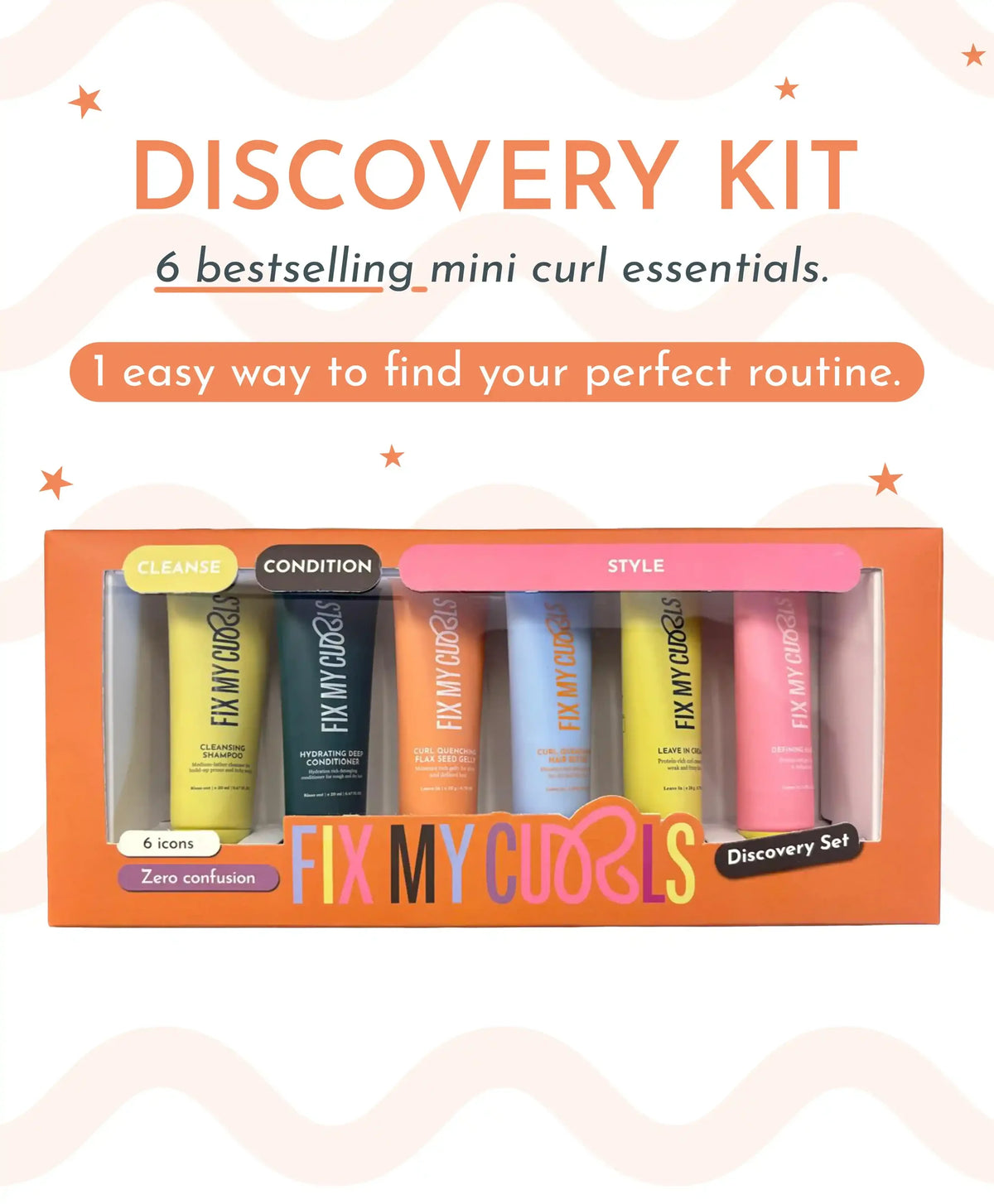 Fix My Curls Discovery Kit - 6 Bestselling Mini Products | Curly Hair Starter Set | 20 ML Each