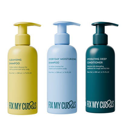Fix My Curls Wash Day Bundle ( Cleansing Shampoo, Moisturizing Shampoo, Hydrating Deep Conditioner)