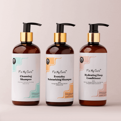 Fix My Curls Wash Day Bundle ( Cleansing Shampoo, Moisturizing Shampoo, Hydrating Deep Conditioner)