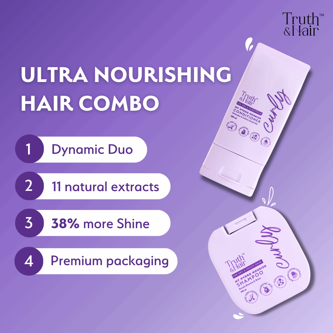 Truth & Hair- Hydro Nourish Shampoo & Conditioner Combo Pack For Curly Hair (180ml+120ml)